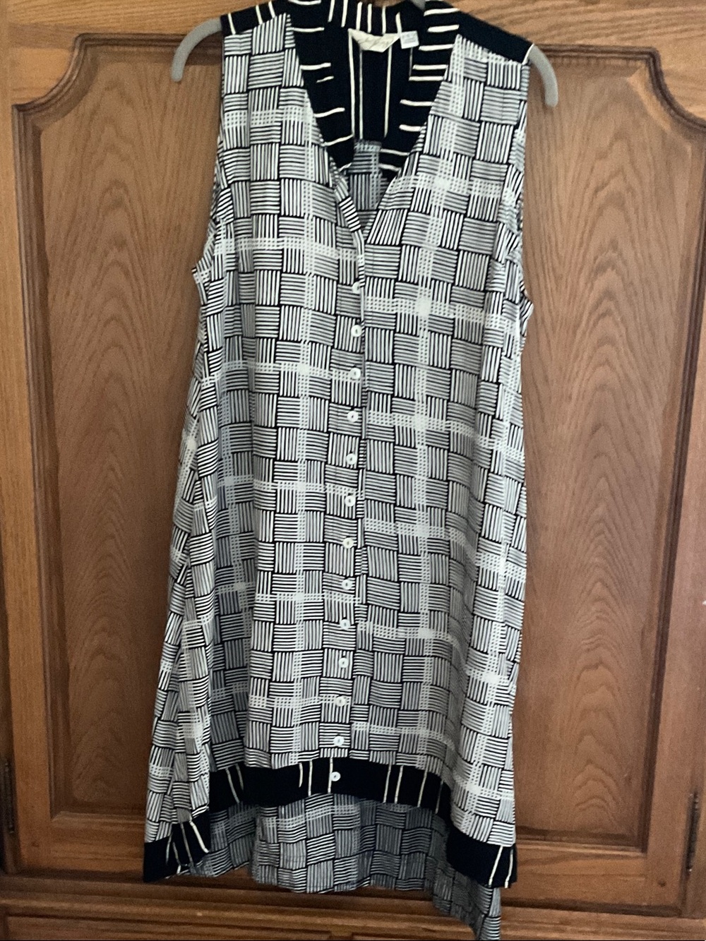 Asymmetrical Black & White Sleeveless Button Dress